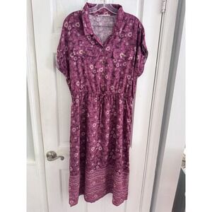 Lucky Brand Dress Women's Sz‎ XL Purple Floral Flowers Bohemian Peasant Moody